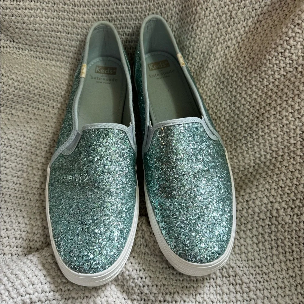 Kate Spade x Keds Triple Decker Glitter Loafer Slip-on Dusty Blue Womens Size 11